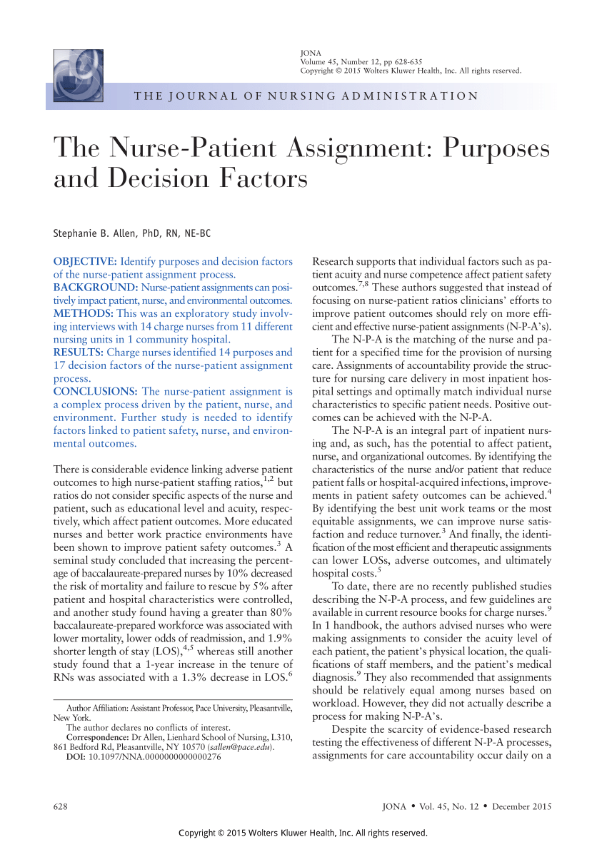 assignment in nursing patient