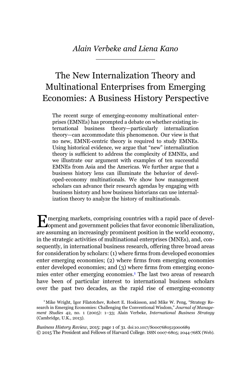 Pdf The New Internalization Theory And Multinational Enterprises From Emerging Economies A Business History Perspective