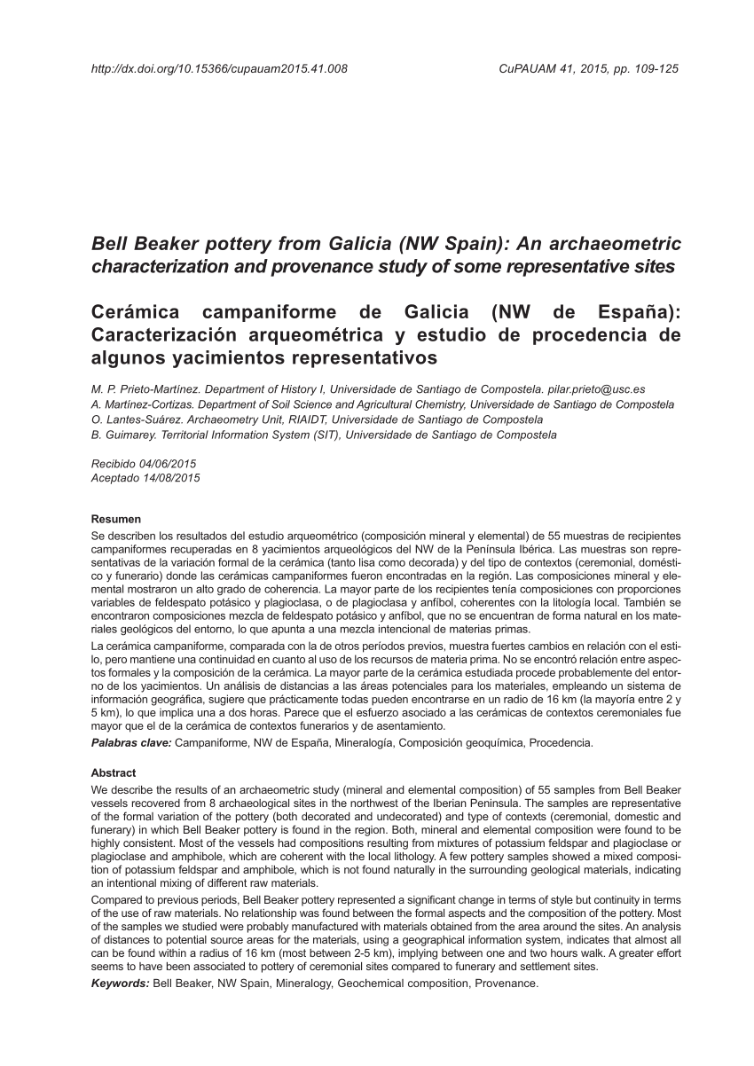 Pdf Bell Beaker Pottery From Galicia Nw Spain An Archaeometric Characterization And Provenance Study Of Some Representative Sites Ceramicas Campaniformes De Galicia No Espana Caracterizacion Arqueometrica Y Estudio Dela Procedencia De Algunos