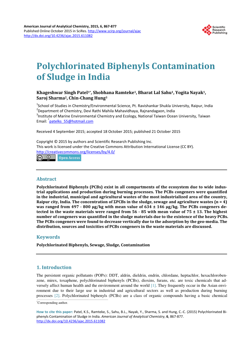 PDF) Polychlorinated Biphenyls Contamination of Sludge in India