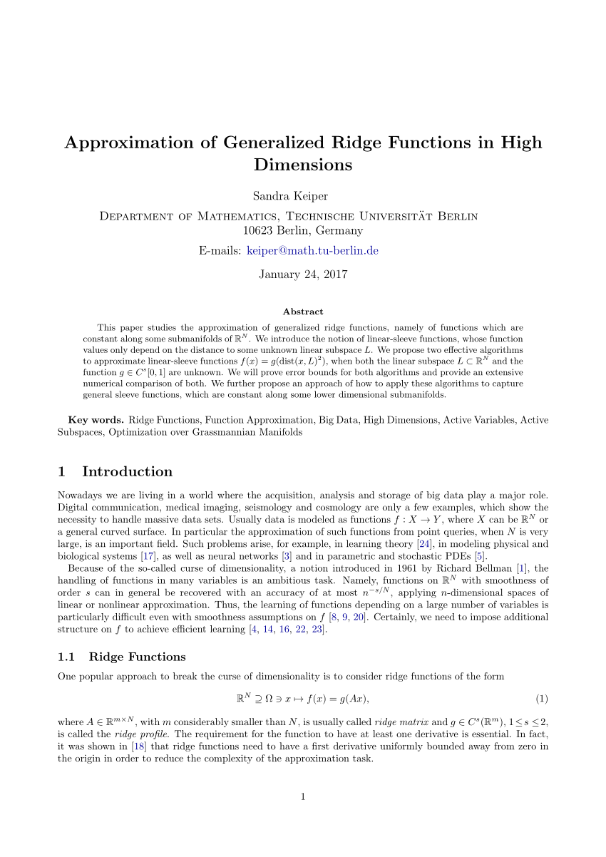 Pdf Analysis Of Generalized Ridge Functions In High Dimensions