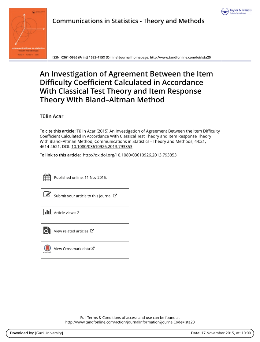 An Analysis of the Verbal Scholastic Aptitude Test Using Birnbaum's  Three-Parameter Logistic Model - Frederic M. Lord, 1968