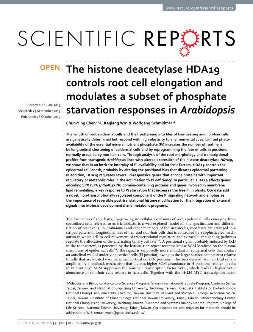 PDF) The histone deacetylase HDA19 controls root cell elongation ...