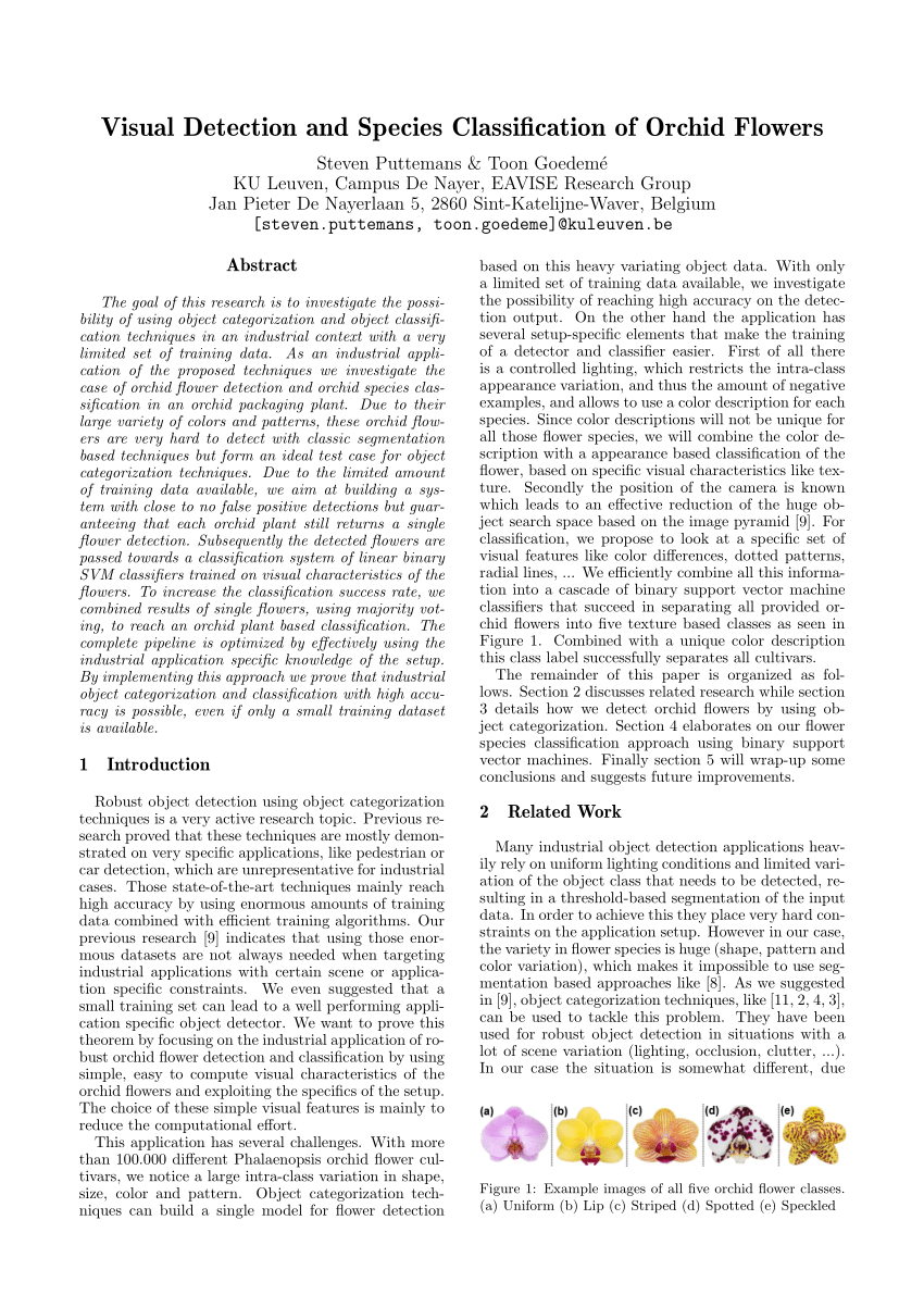 Pdf Visual Detection And Species Classification Of Orchid Flowers