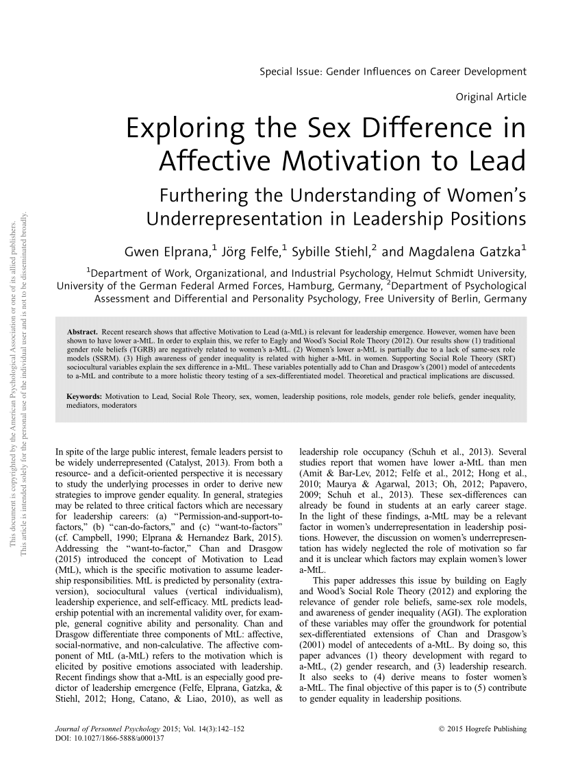 Exploring the Sex Difference in Affective Motivation to Lead | Request PDF