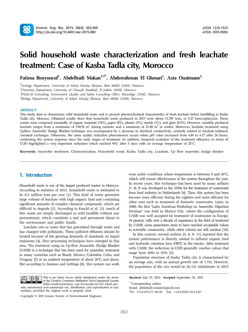 PDF) Solid household waste characterization and fresh leachate ...