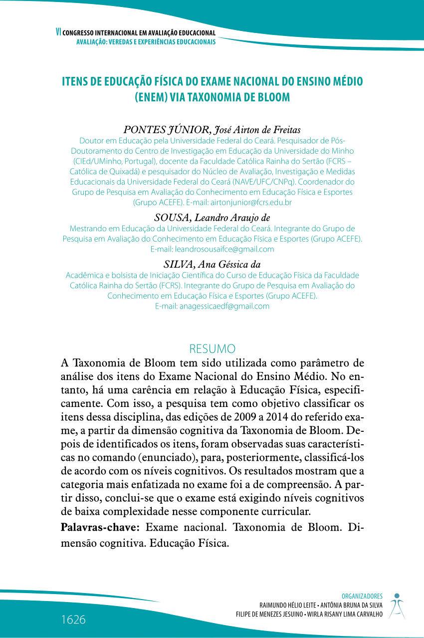 PDF) Taxonomia de Bloom Revisada e sua relação com o desempenho nos itens  de física do ENEM