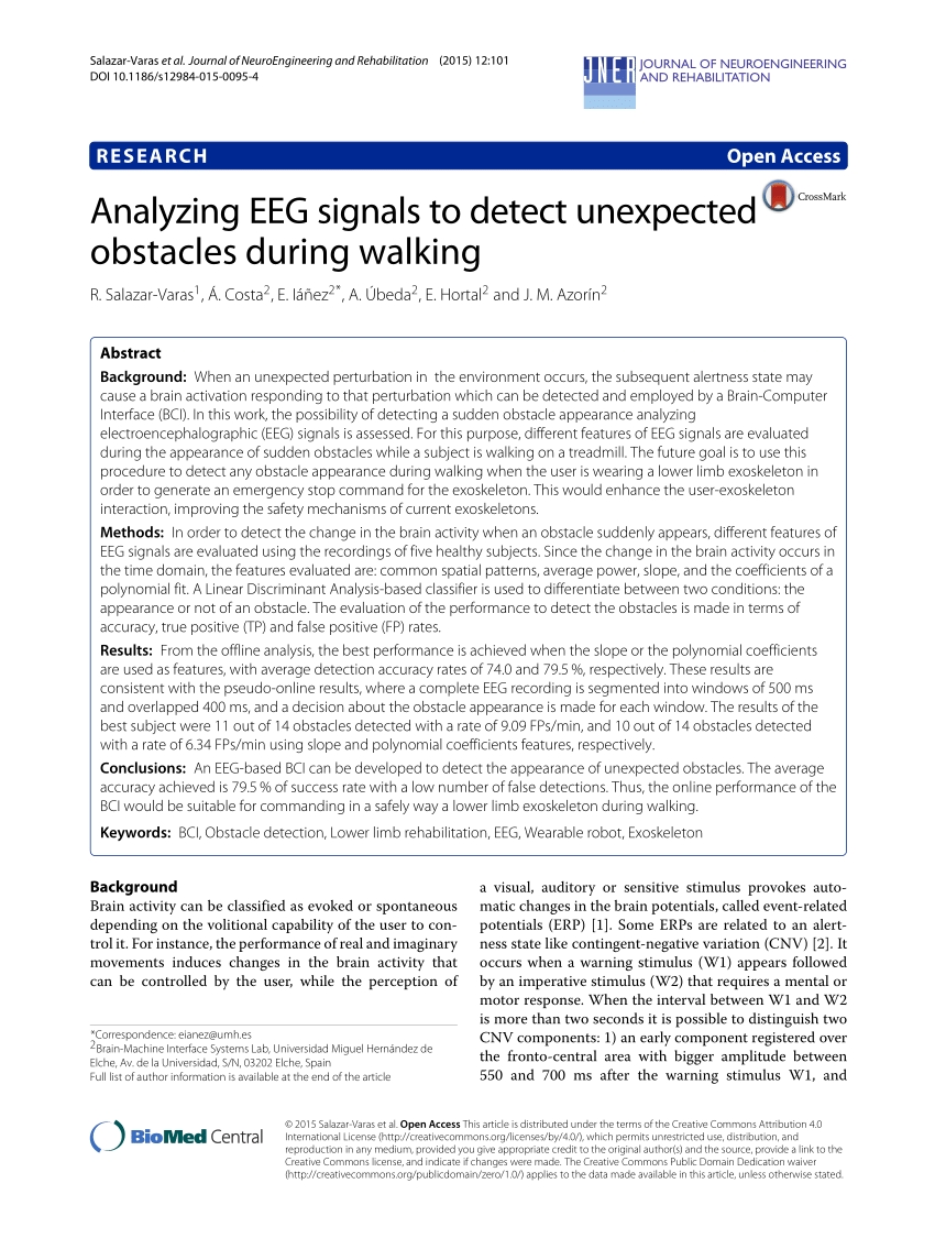 Pdf Analyzing Eeg Signals To Detect Unexpected Obstacles During Walking