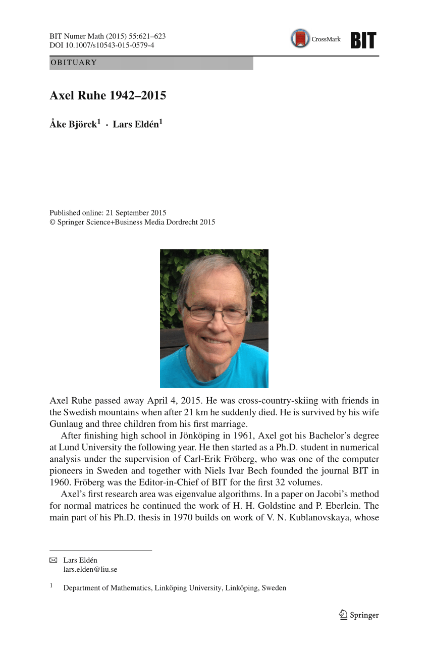 (PDF) Axel Ruhe 1942–2015