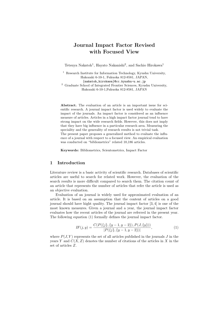 (PDF) Journal Impact Factor Revised with Focused View