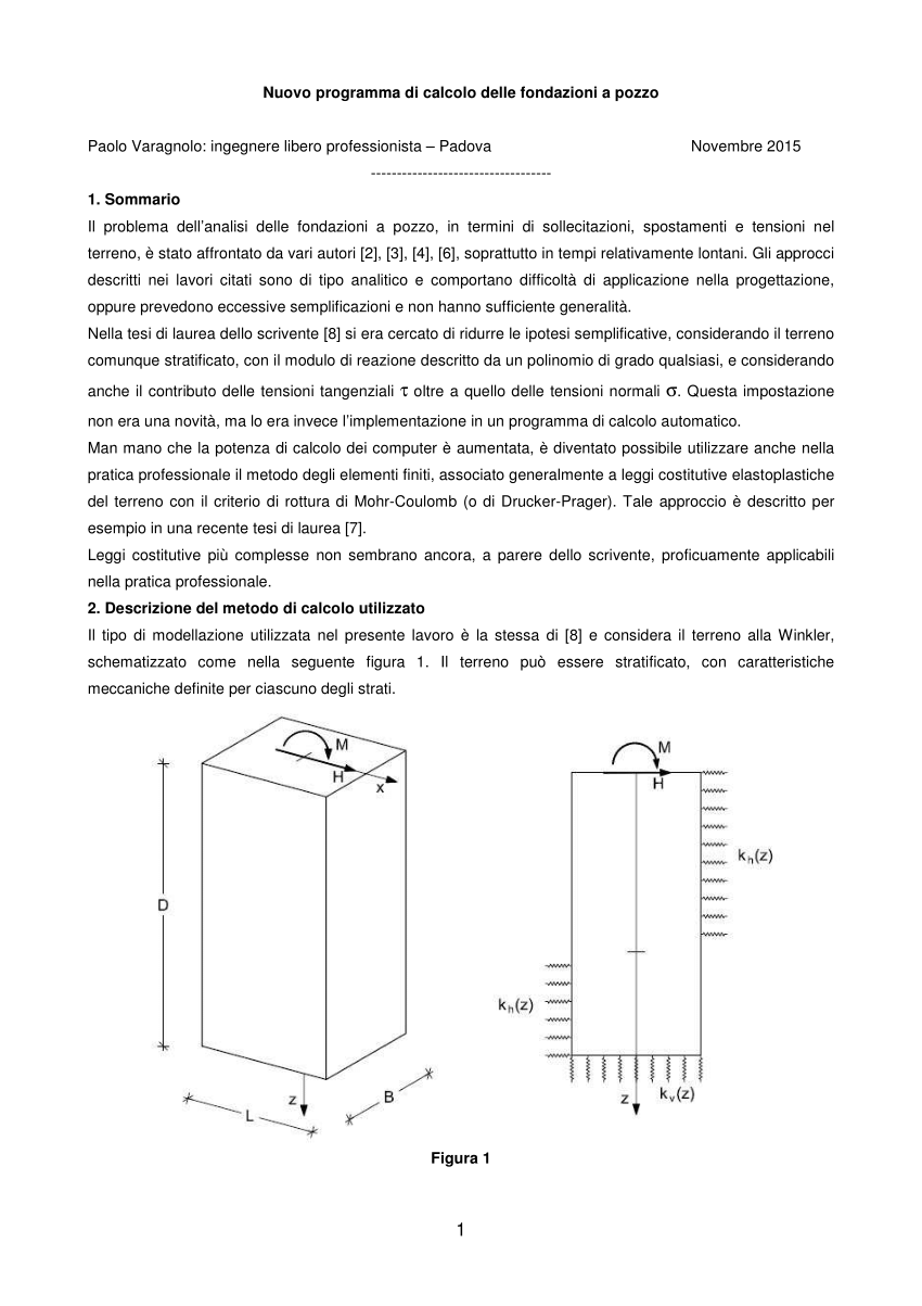 Calcolo Dei Cedimenti Delle Fondazioni.Pdf Nuovo Programma Di Calcolo Delle Fondazioni A Pozzo