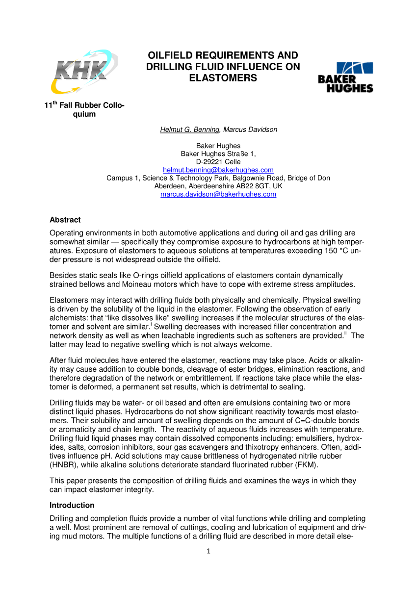 Pdf Oilfield Requirements And Drilling Fluid Influence On - 