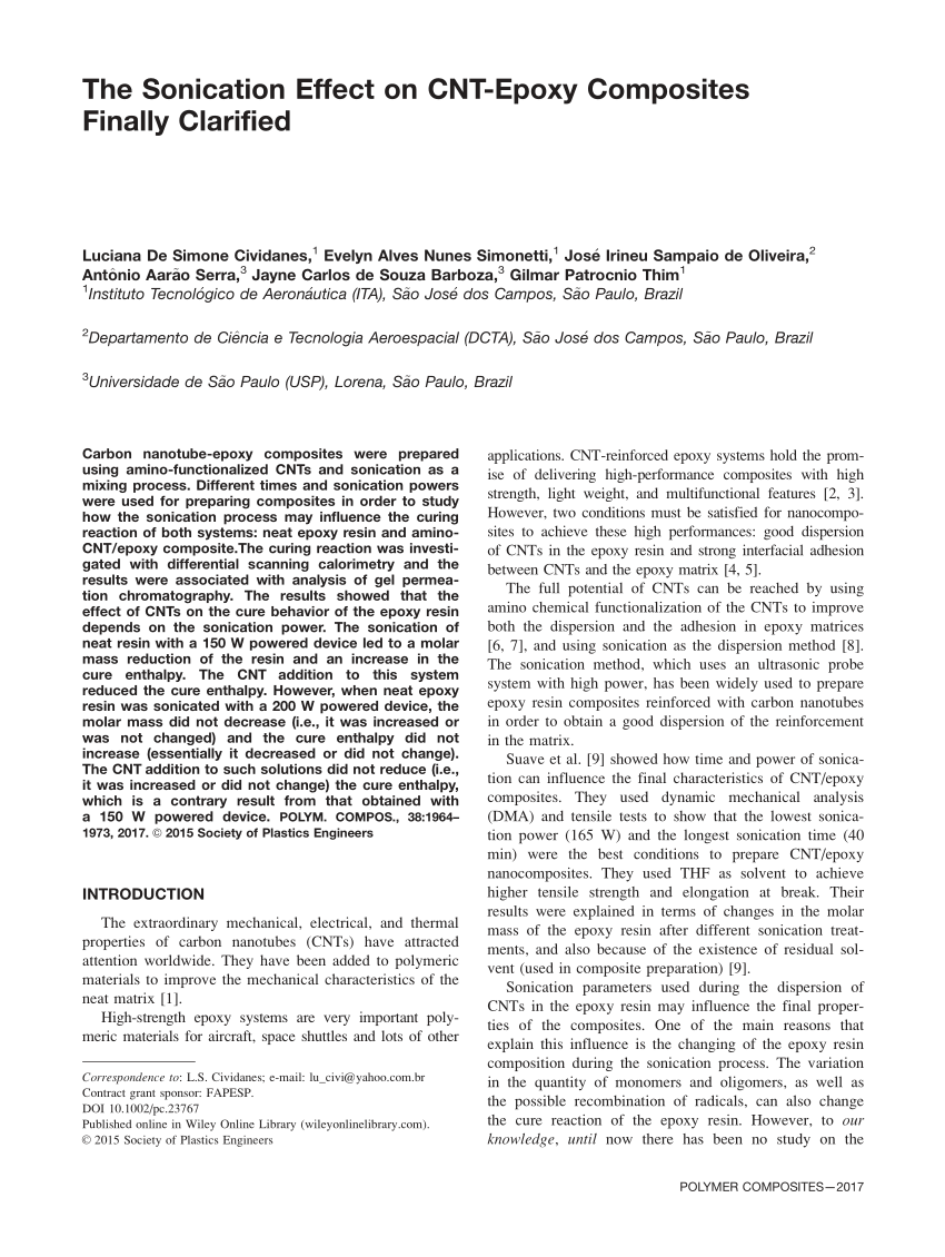 Pdf The Sonication Effect On Cnt Epoxy Composites Finally Clarified