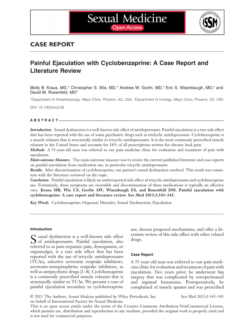 PDF Painful Ejaculation with Cyclobenzaprine A Case Report and