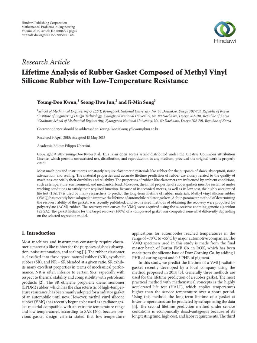 PDF) Lifetime Analysis of Rubber Gasket Composed of Methyl Vinyl Silicone  Rubber with Low-Temperature Resistance