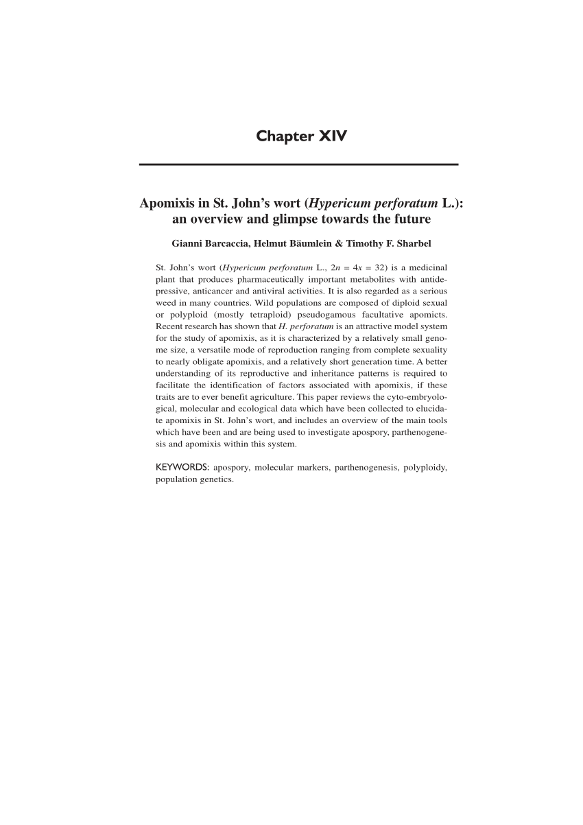 PDF) Apomixis in St. John's wort (Hypericum perforatum L.): An