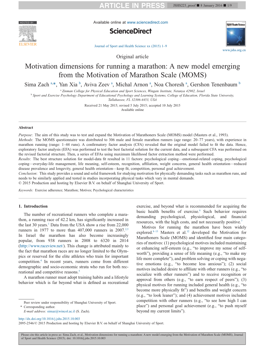 Pdf Motivation Dimensions For Running A Marathon A New Model Emerging From The Motivation Of Marathon Scale Moms