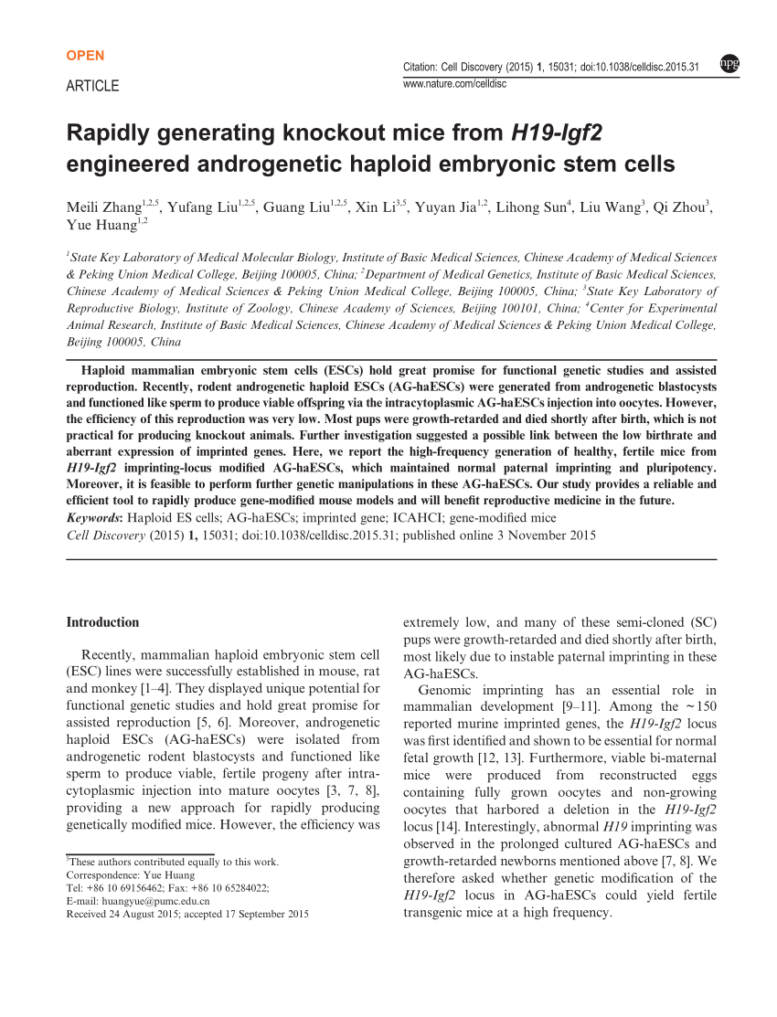 (PDF) Rapidly generating knockout mice from H19-Igf2 engineered Sns-Brigh10