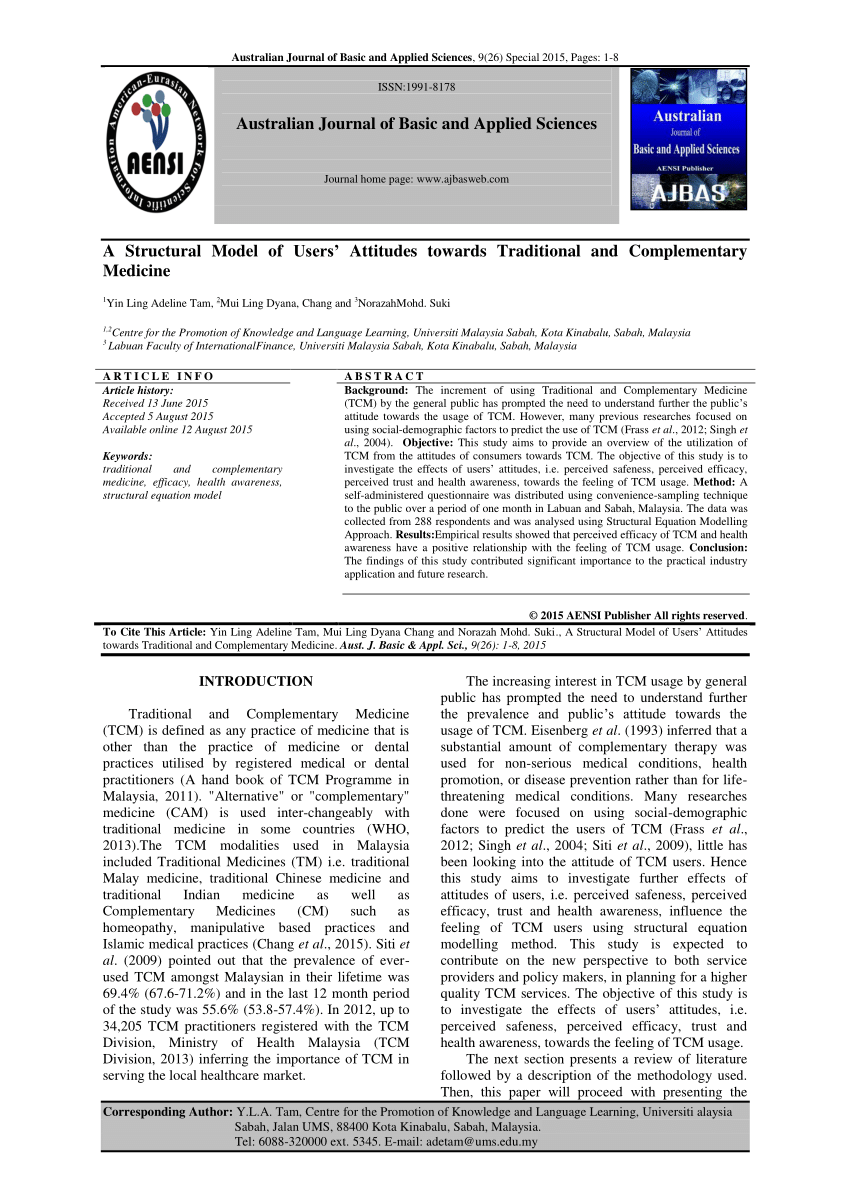 Pdf A Structural Model Of Users Attitudes Towards Traditional And Complementary Medicine