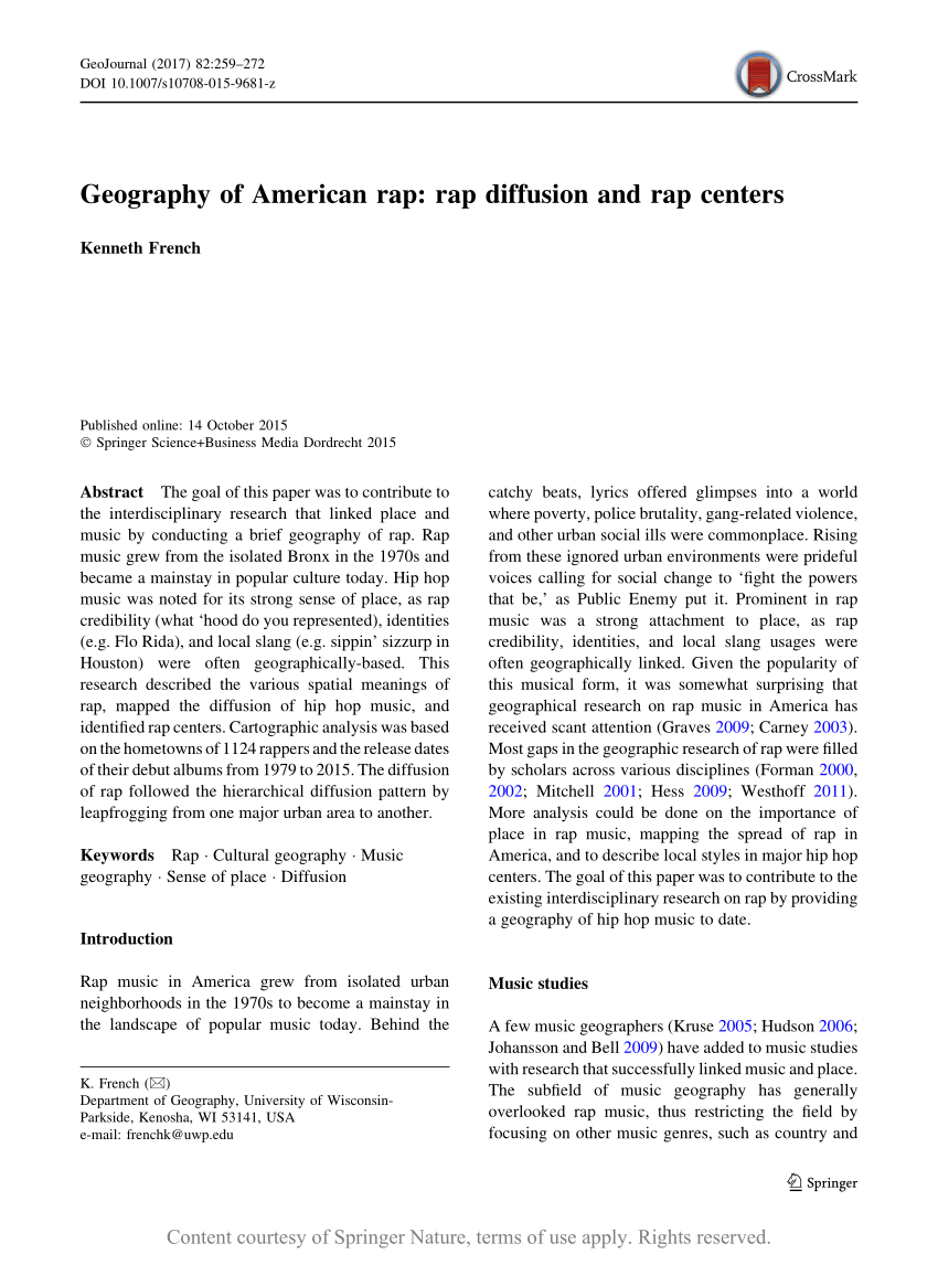 Geography Of American Rap Rap Diffusion And Rap Centers