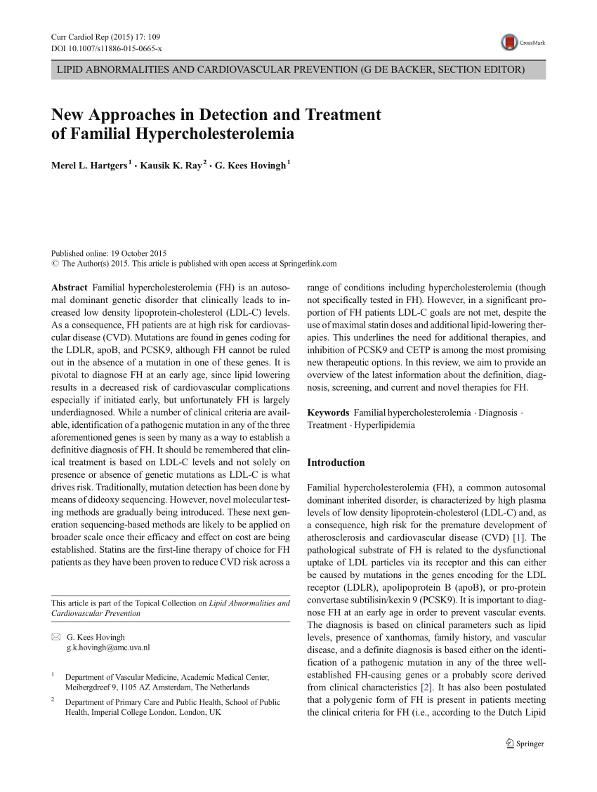 Pdf New Approaches In Detection And Treatment Of Familial Hypercholesterolemia 2764