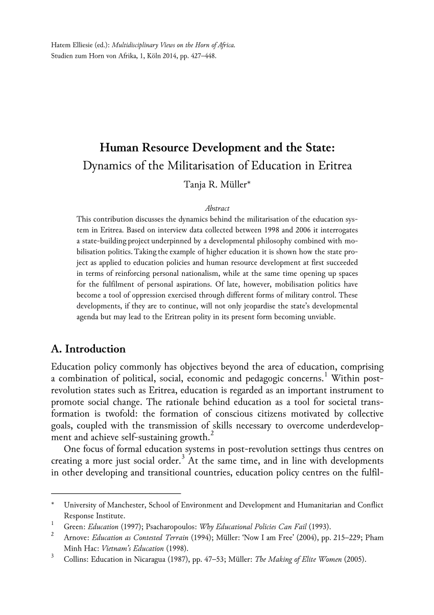 Pdf Human Resource Development And The State Dynamics Of The Militarisation Of Education In Eritrea