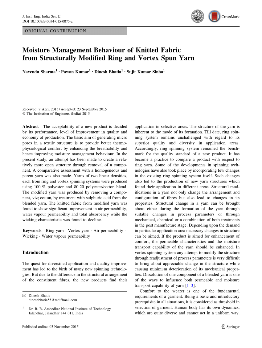 PDF) Moisture Management Behaviour of Knitted Fabric from