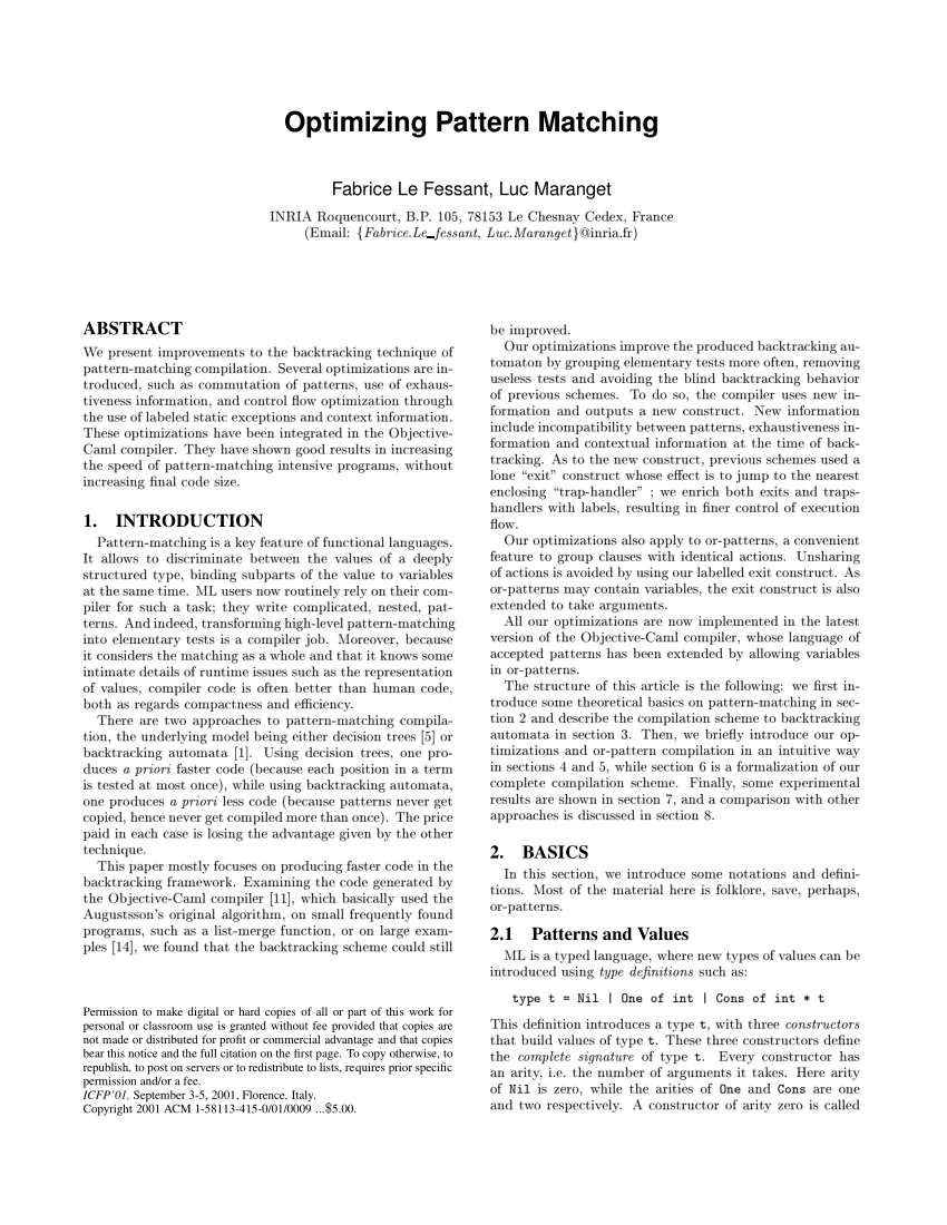  PDF Optimizing Pattern Matching