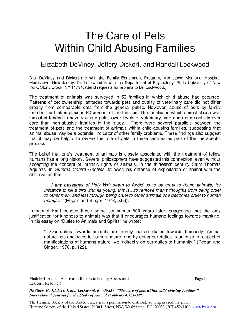 PDF) The care of pets within child abusing families