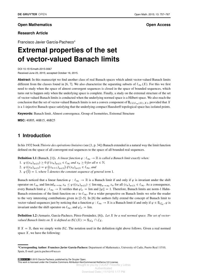 Pdf Extremal Properties Of The Set Of Vector Valued Banach Limits