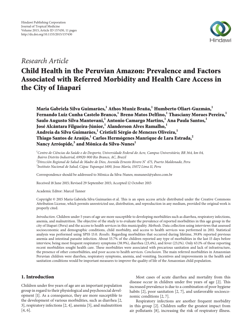 Pdf Child Health In The Peruvian Amazon Prevalence And Factors Associated With Referred Morbidity And Health Care Access In The City Of Inapari