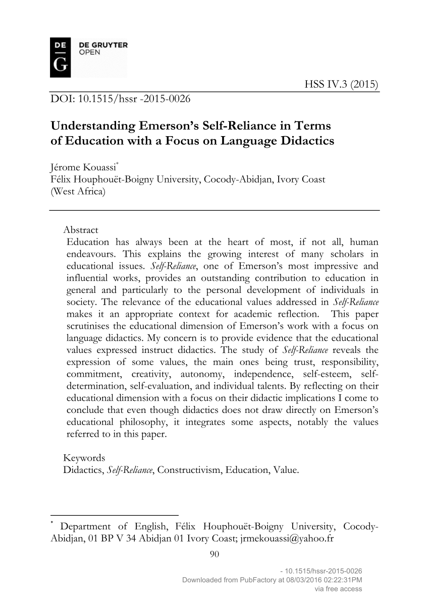 Pdf Understanding Emerson S Self Reliance In Terms Of Education With A Focus On Language Didactics