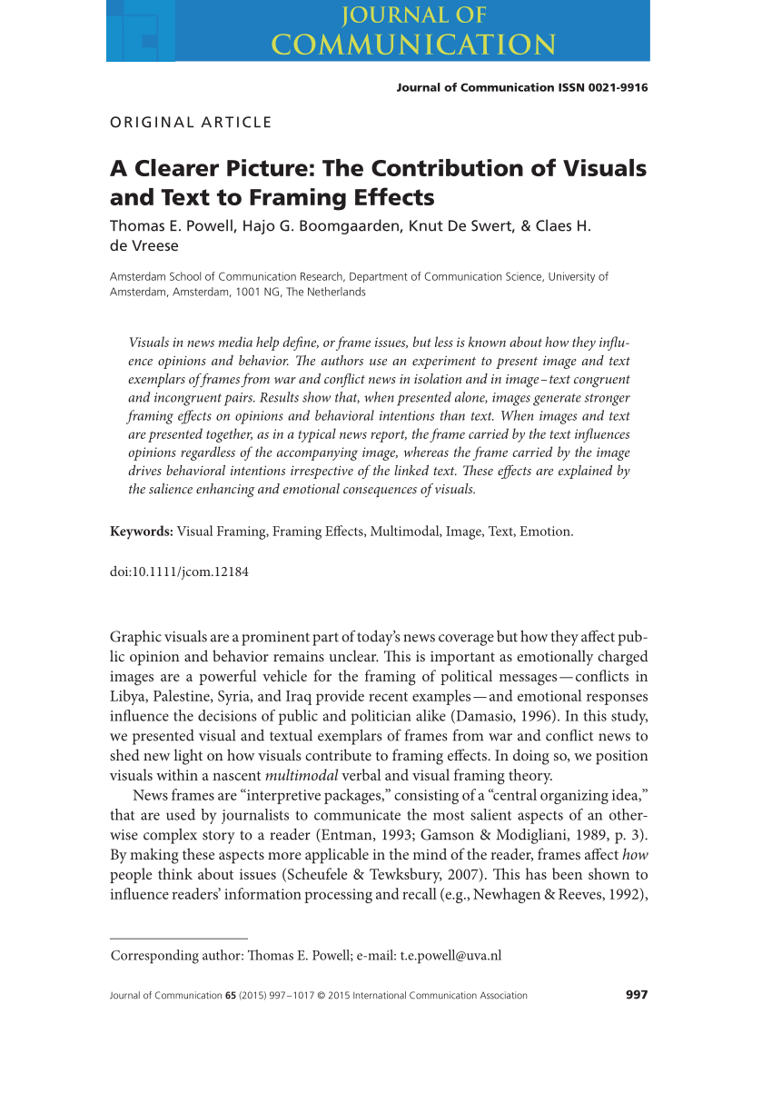Pdf A Clearer Picture The Contribution Of Visuals And Text To Framing Effects