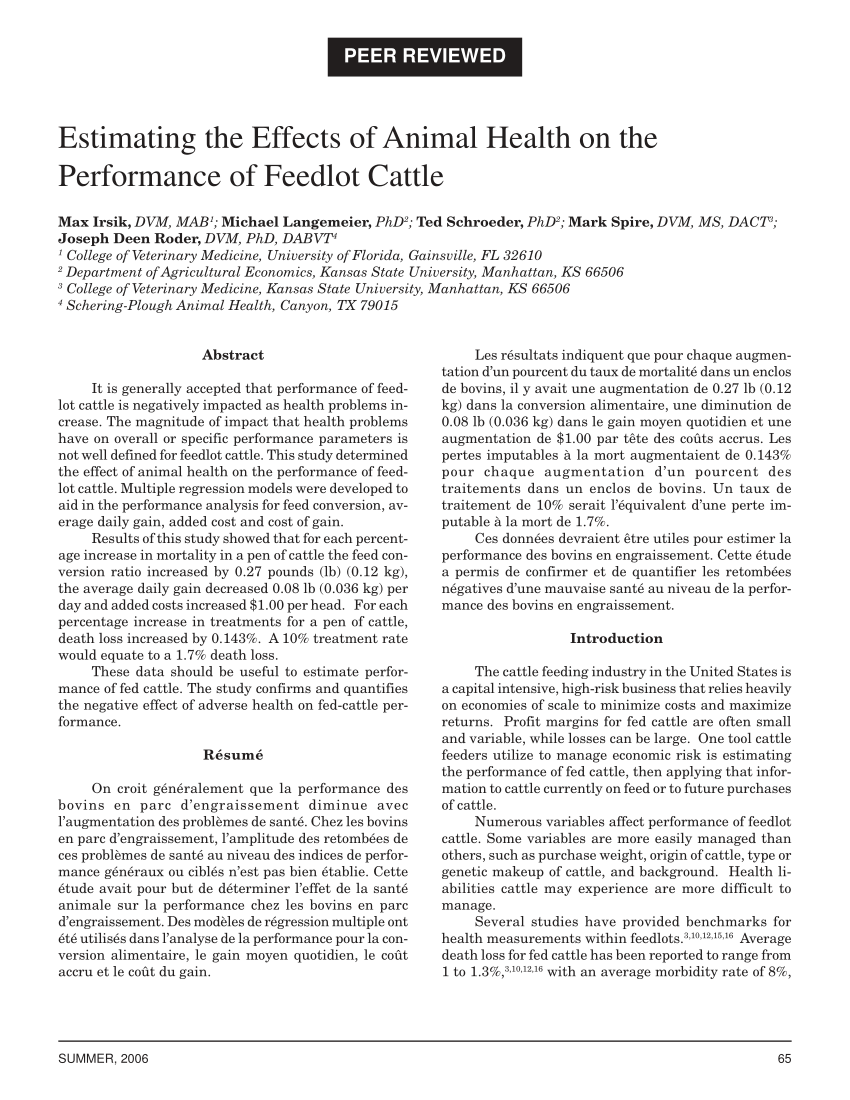 PDF) Causes of death in feedlot beef cattle and their control: a brief  review