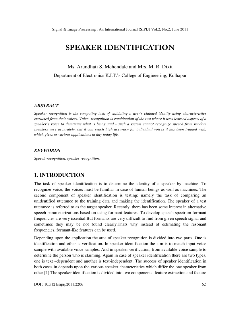 research paper on speaker identification
