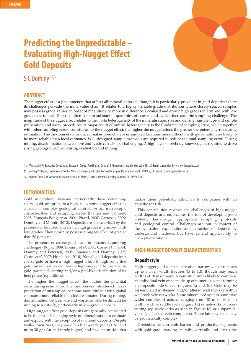 PDF) Predicting the unpredictable - evaluating high-nugget effect gold  deposits