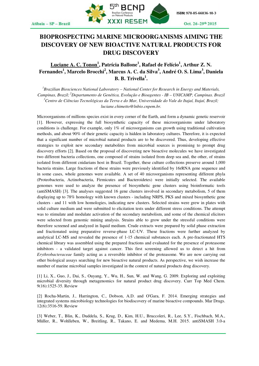 Pdf Bioprospecting Marine Microorganisms Aiming The Discovery Of New Bioactive Natural Products For Drug Discovery