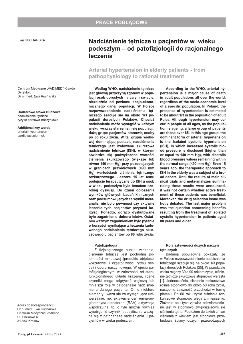Pdf Nadciśnienie Tętnicze U Pacjentów W Wieku Podeszłym Od Patofizjologi Do Racjonalnego Leczenia 4073