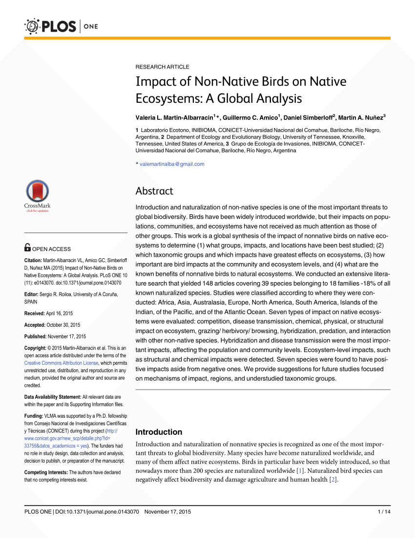 Pdf Impact Of Non Native Birds On Native Ecosystems A Global Analysis