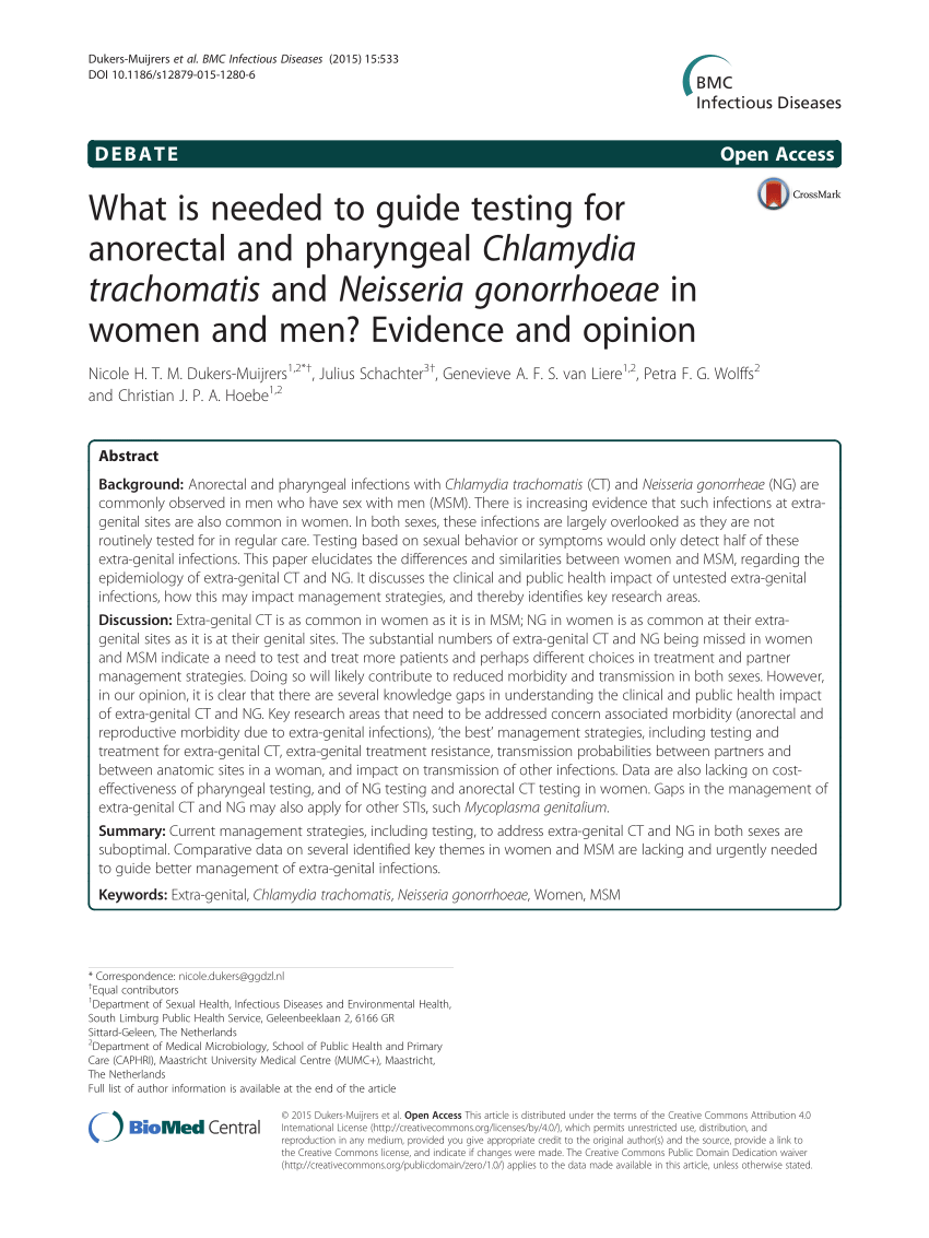 PDF) What is needed to guide testing for anorectal and pharyngeal Chlamydia trachomatis and Neisseria gonorrhoeae in women and men? Evidence and opinion