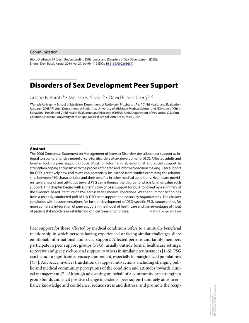 Pdf Disorders Of Sex Development Peer Support