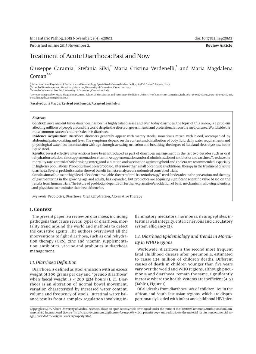 Pdf Treatment Of Acute Diarrhoea Past And Now - 