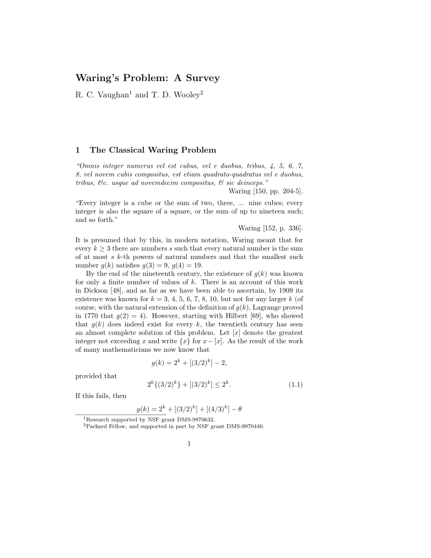 PDF) Sums of four squares and Waring's Problem