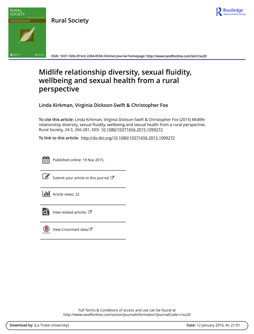 Pdf Midlife Relationship Diversity Sexual Fluidity Wellbeing And Sexual Health From A Rural 2531