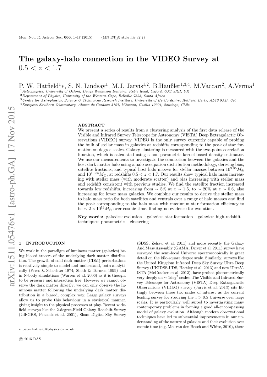 Pdf The Galaxy Halo Connection In The Video Survey At 0 5 Z 1 7