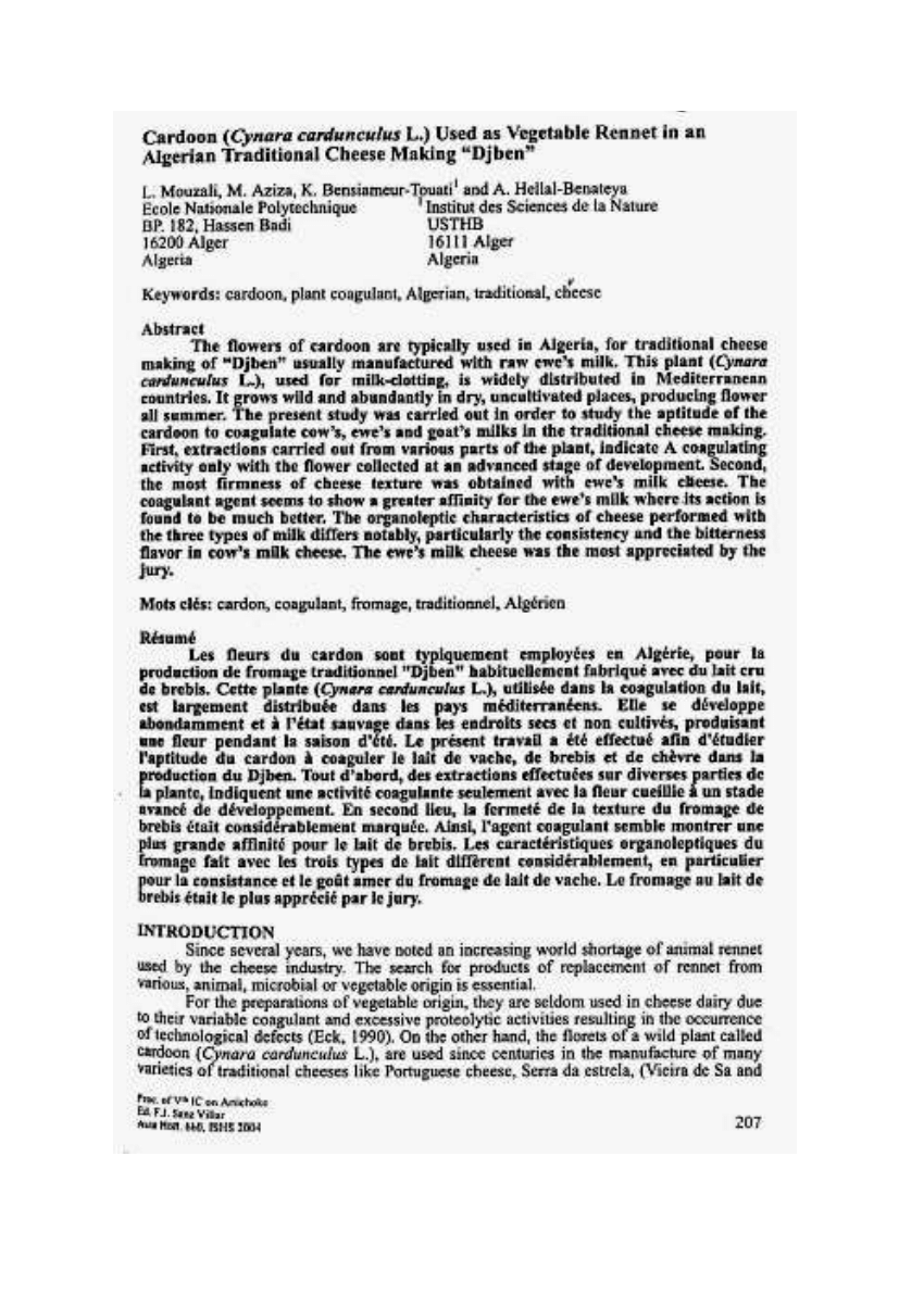 (PDF) Cardoon (Cynara cardunculus L.) used as vegetable rennet in ...