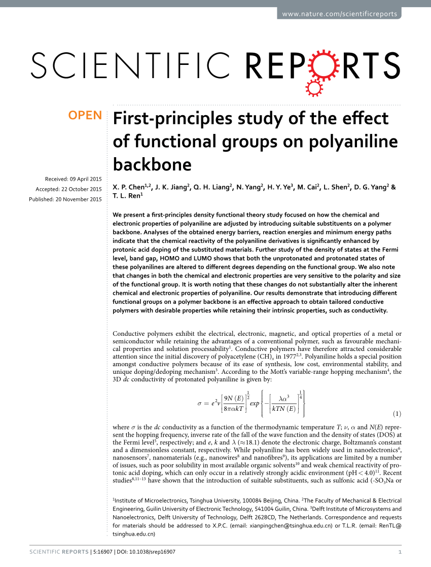 Pdf First Principles Study Of The Effect Of Functional Groups On Polyaniline Backbone