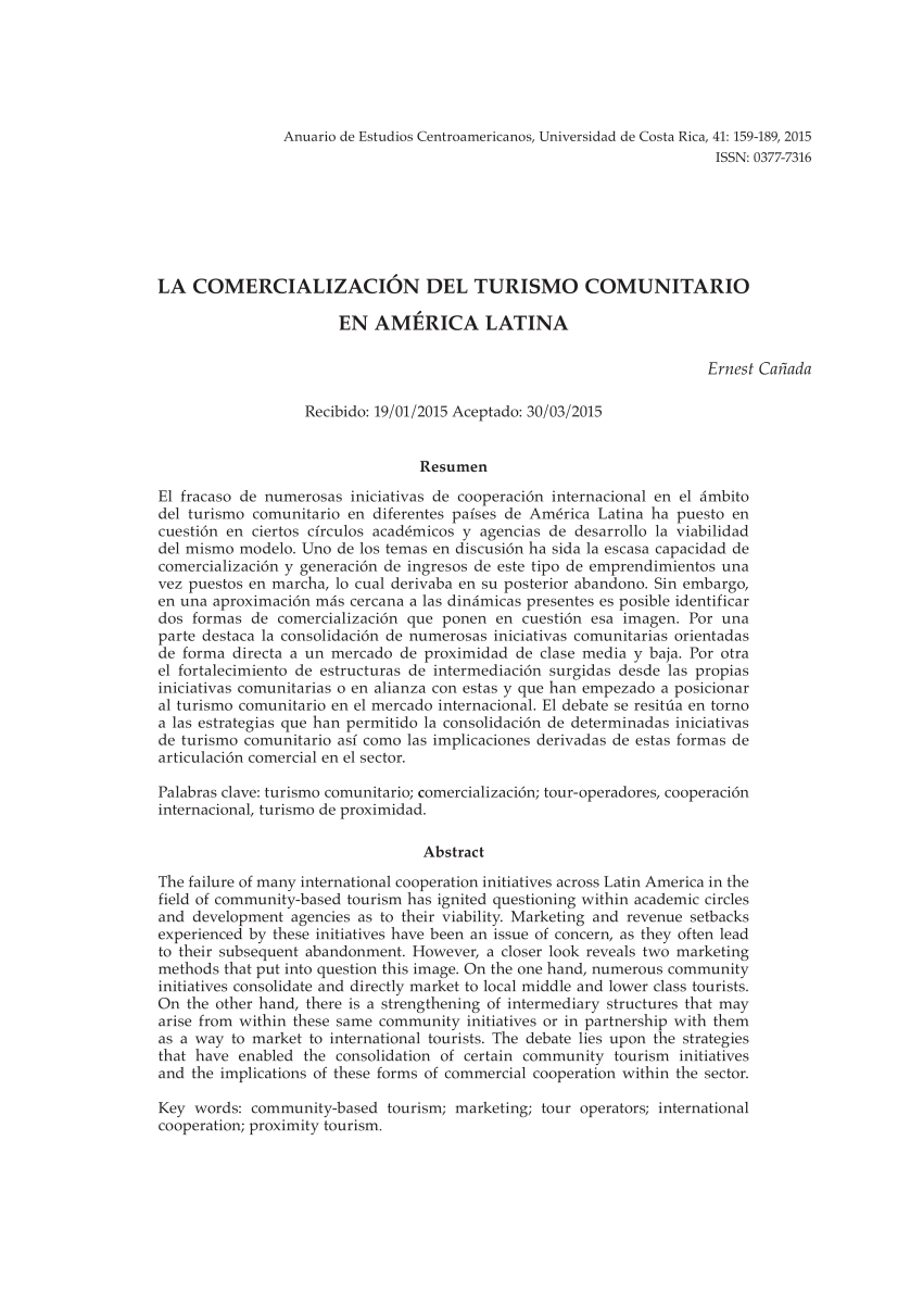 Pdf La Comercializacion Del Turismo Comunitario En America