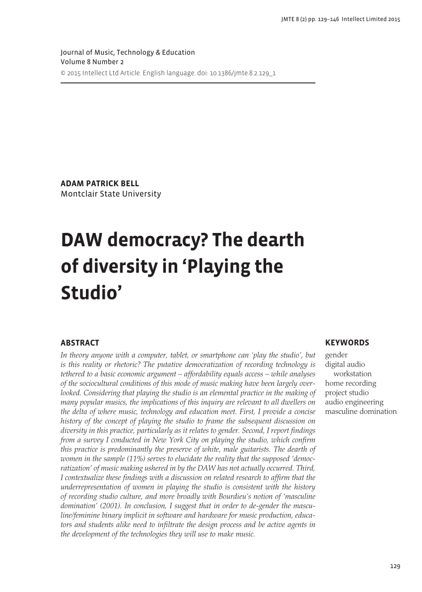 PDF) DAW democracy? The dearth of diversity in Playing the Studio