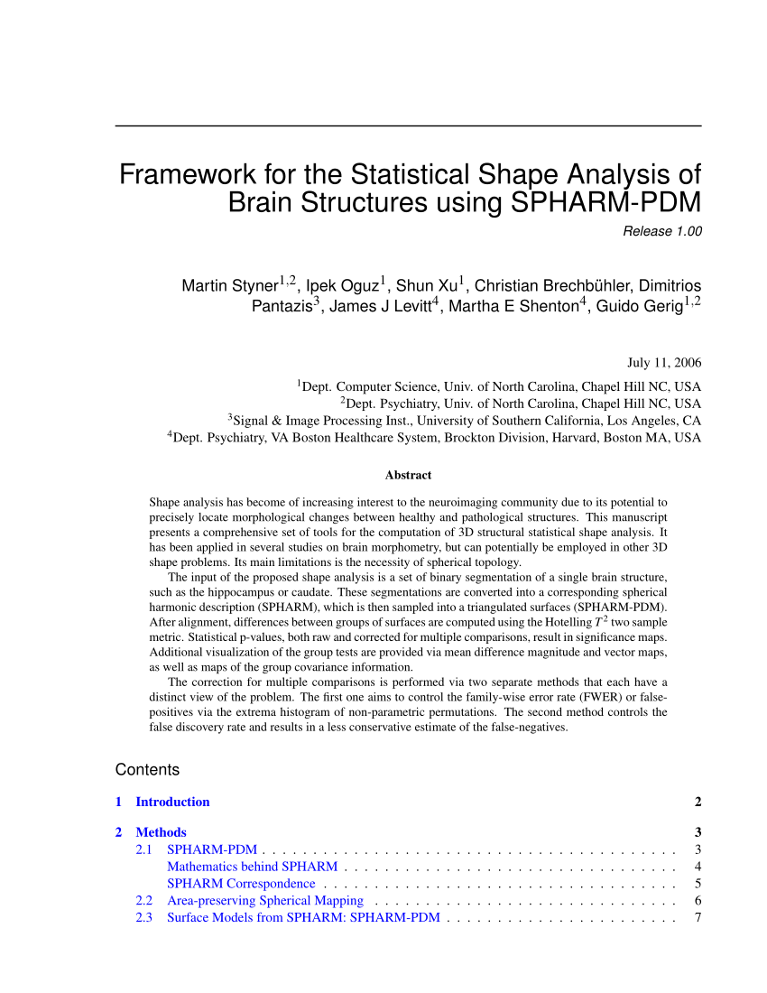 PDF) Framework for the statistical shape analysis of brain ...